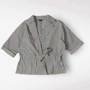 Talbots‎ Petites Tie Front Gingham Jacket Womens Size L Black White Minimalist
